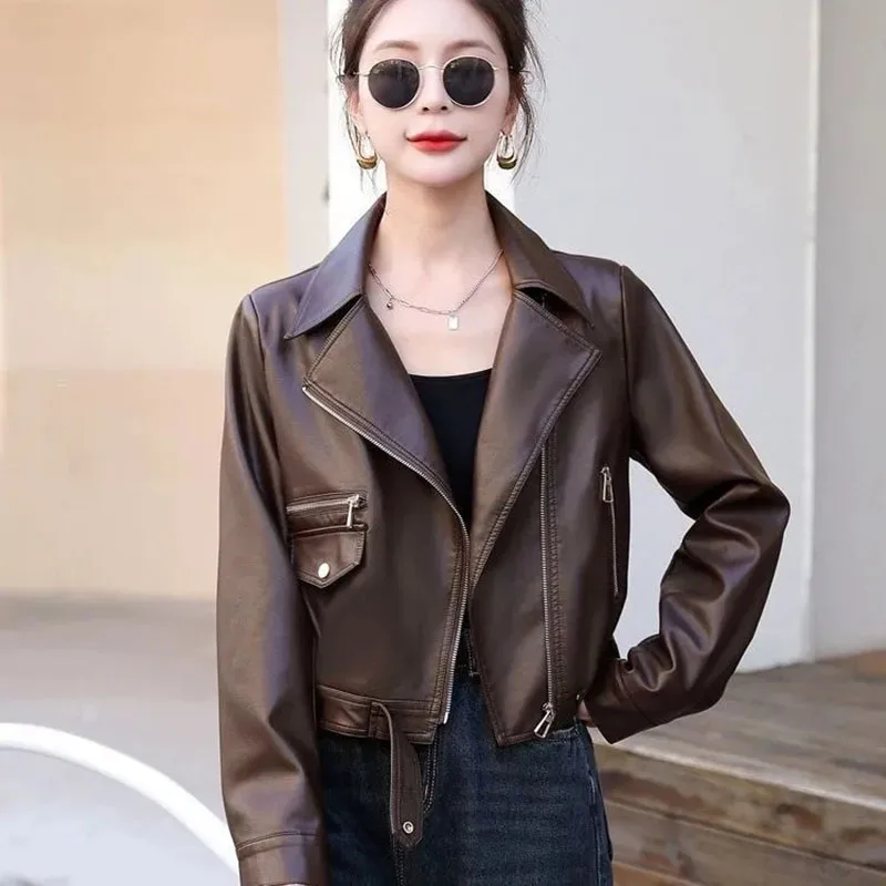 2025 Autumn New Leather Jacket Women's Short Popular Street Casual Retro Pu Leather Fashion Leather Jackets