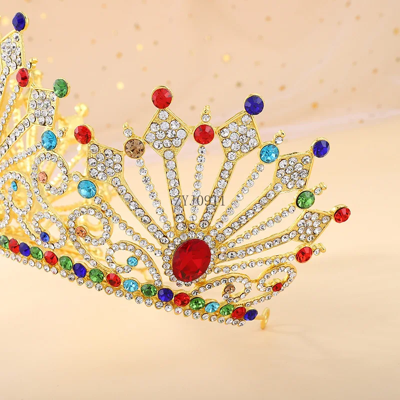 * Alto elegante multicolor cristal Rhinestone princesa real boda desfile nupcial graduación Tiara corona chica mujer joyería para el cabello