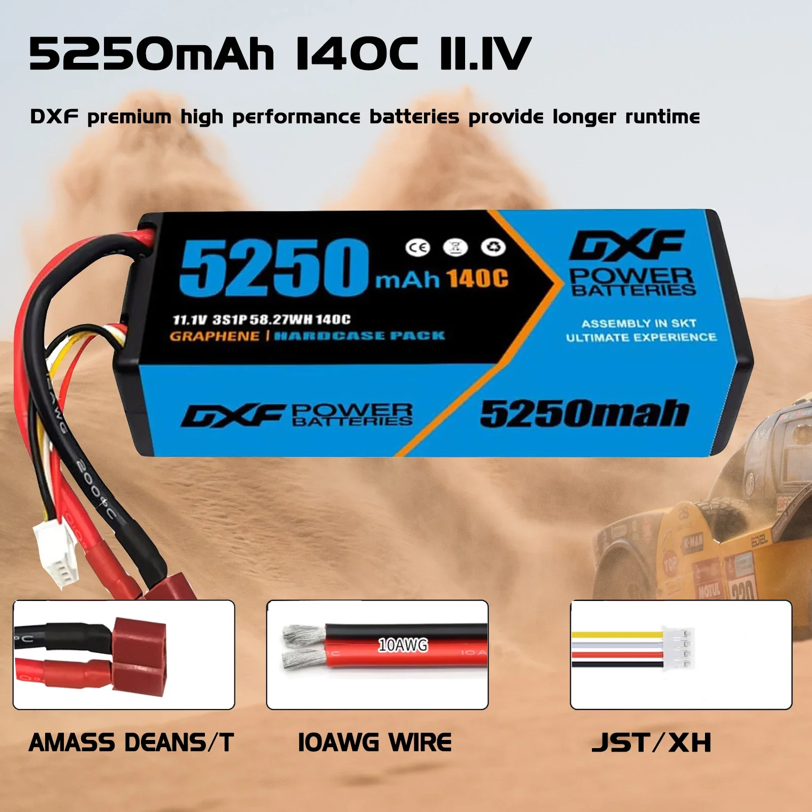 DXF 11.1 فولت 140C 5250 مللي أمبير 3S يبو بطارية مع EC5 T عمداء موصل هاردكيس البطارية ل RC سيارة قارب شاحنة هليكوبتر طائرة #2
