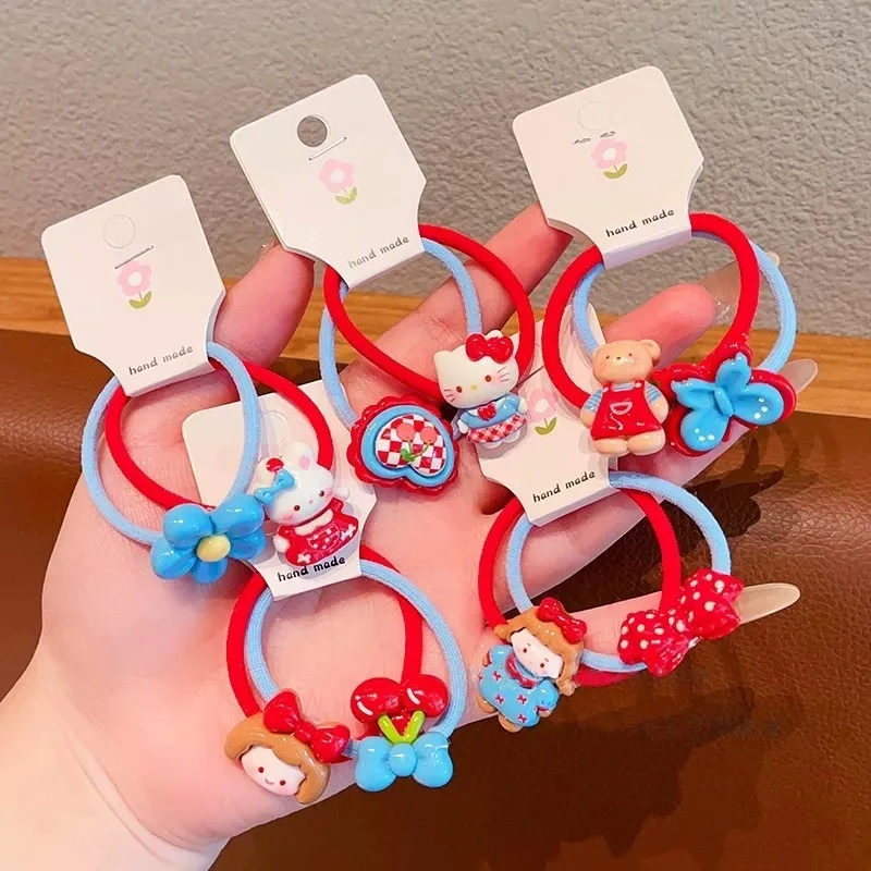 

5-Piece Cute For Kt Hair Rope Set Kawaii Gift Set for Little Girls Sparkly Hair Clips with Doll-Style Hair Accessories