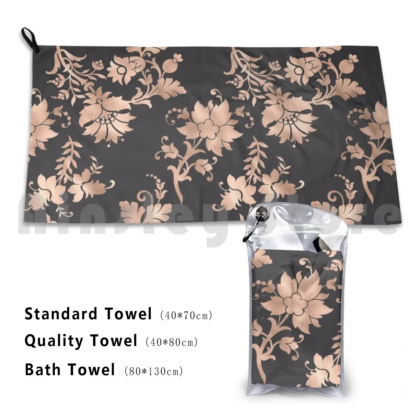 Rose Gold Art Deco On Charcoal Patterns Bath Towel Beach Cushion 142 Rose Gold Rose Gold Pink Pink Gold Golden