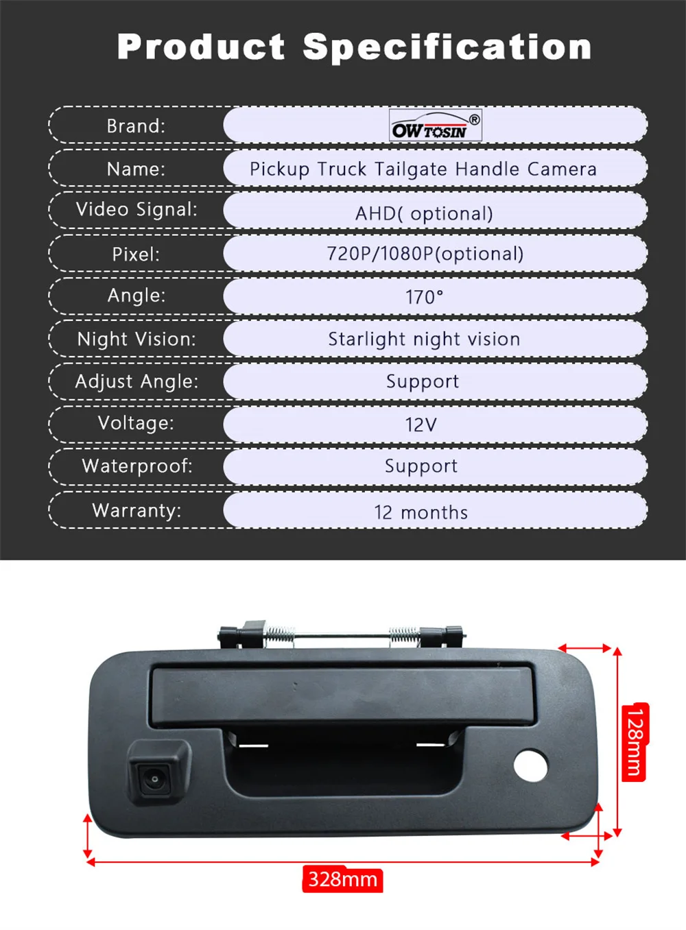 

For Nissan Titan 2013 2014 2015 Car Camera AHD 1920x1080P Vehicle 170° Pickup Trunk Handle Rear View Camera