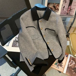 Fashion Korean Spring Short Jackets Outerwear Elegant Women Color Matching Lapels Single Breasted Female Small Fragrance Coat