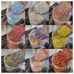 50g/bag Nail Glitter Flakes Mix-Hexagon Holographic Sparkly Powder Mermaid Flakes Glitter Sequin Epoxy Resin Nails Accessory