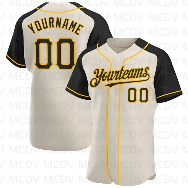 Custom  Crimson-Gold Authentic Raglan Sleeves Baseball Jersey 3D Printed for Men and Women Casual Team Shirts  Unisex Tops