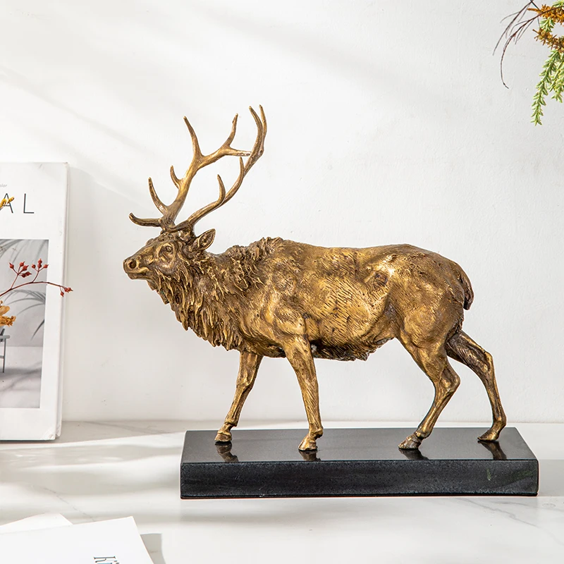 Brass sculpture custom luxury hotel desktop brass animal sculpture high-grade brass elk sculpture