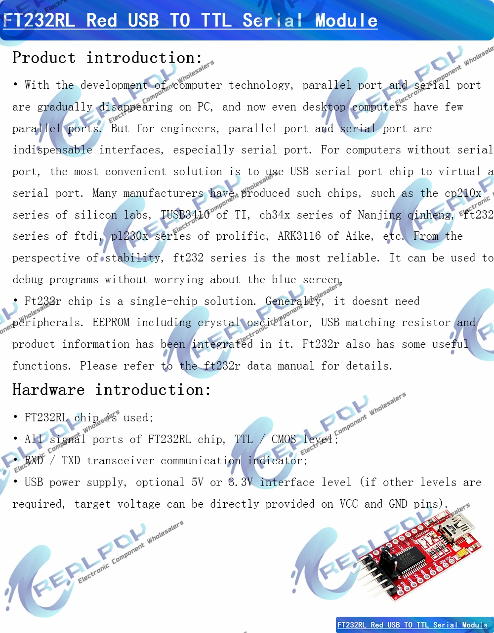 FT232RL FT232 FTDI USB 3.3V 5.5V zu TTL Serieller Adapter Modul für Arduino FT232 Pro Mini Port USB zu TTL 232 Mini / Typ-C USB – Detail 1