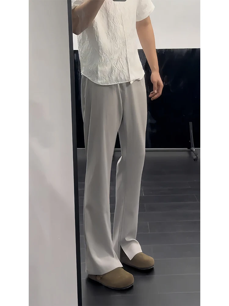 

ay 57 Ice Silk Micro Flared West Pants Drapey Thin Straight Leg Suit Pants Men Summer Lightweight Trousers CleanFit Sle