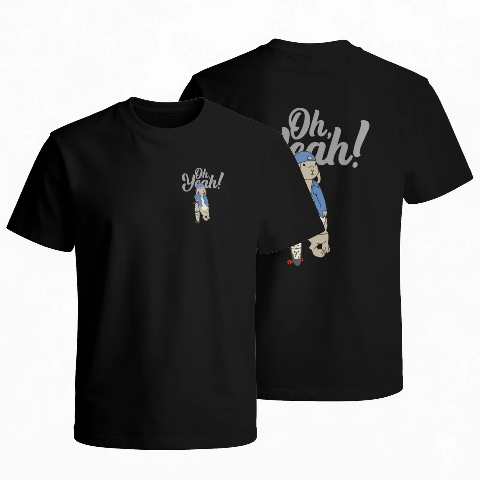 Oh Yeah Funny Skateboard Cartoon Graphic Print Cotton Crewneck T-Shirt Daily Wear