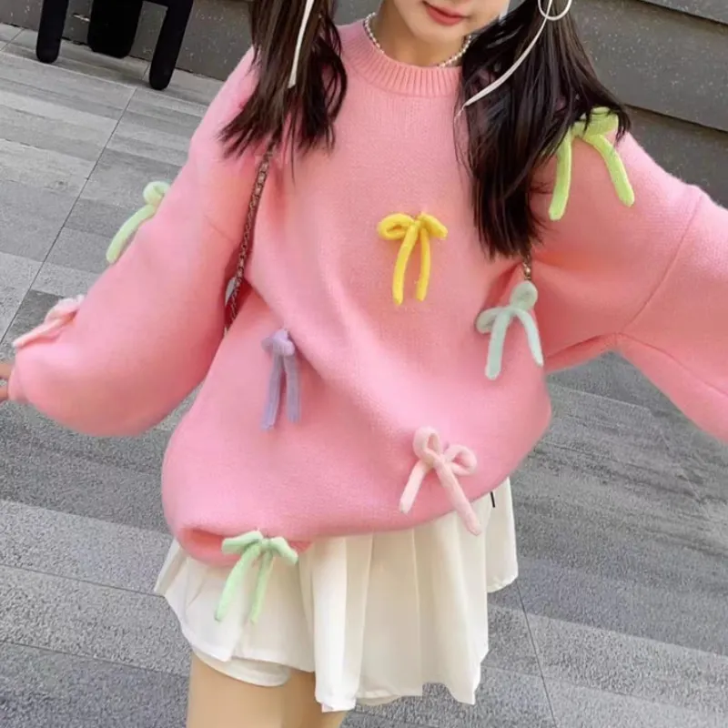 Fashion Baby Girl Princess Cotton Bow Sweater Toddler Child Teens Knitted Pullover Long Sleeve Spring Autumn Baby Clothes 5-16Y