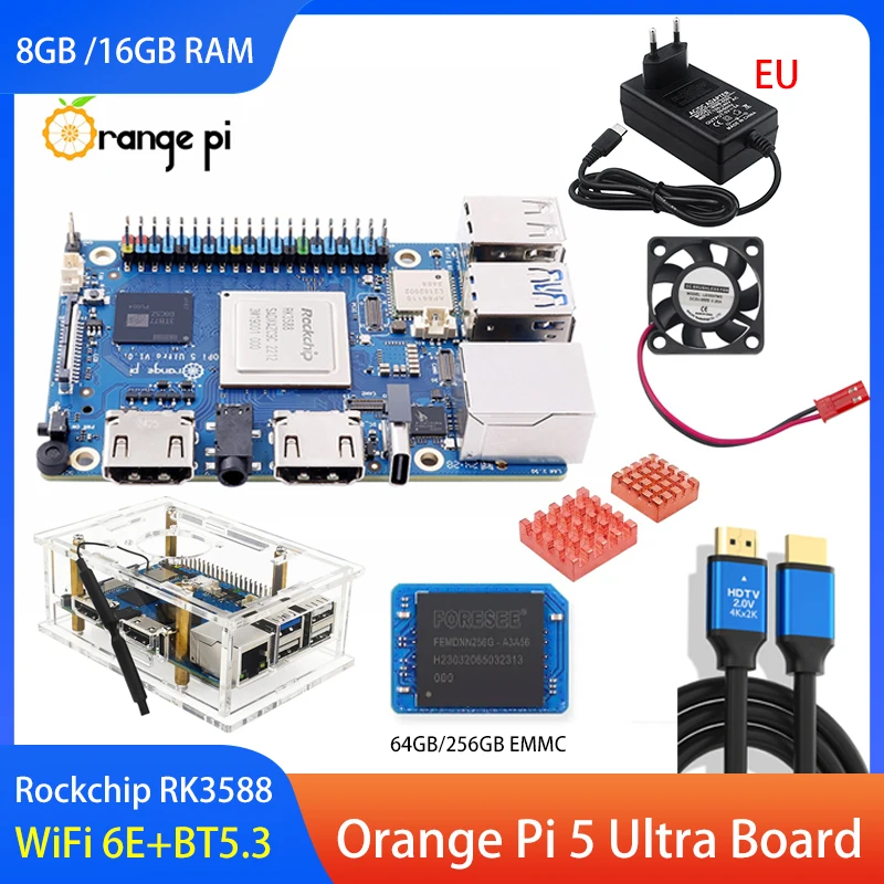 

Orange Pi 5 Ultra 8 ГБ 16 ГБ ОЗУ LPDDR5 Rockchip RK3588 Макетная плата WiFi 6E + BT5.3 M2 Слот 2,5G LAN для Orange Pi 5 Ultra