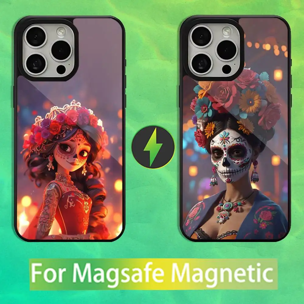 

Skull Girl Catrina Mexican Phone Case For iPhone 16,15,14,13,12,11,Pro,Max,Plus,Mini,Magsafe,Magnetic Wireless Charging Case