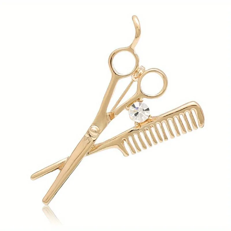 2Pcs Crystal Comb Scissors Brooch Hat Collar Clips Hijab Pins Up Brooches