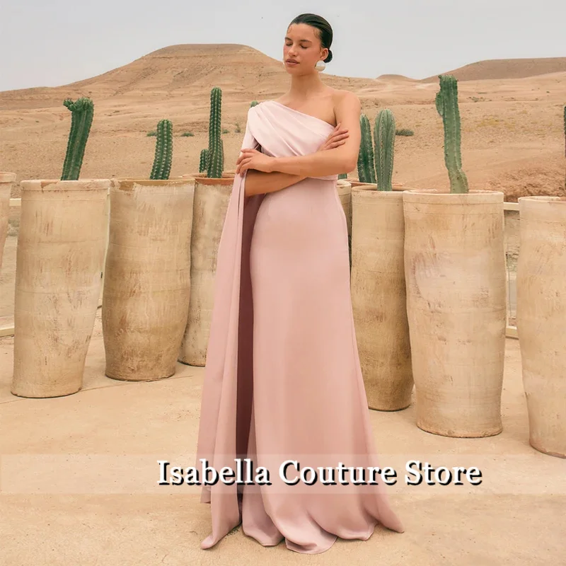 

2025 женские вечерние платья, длинное платье на одно плечо с рукавами-русалкой, свадебные платья для гостей, плиссированное атласное простое вечернее платье