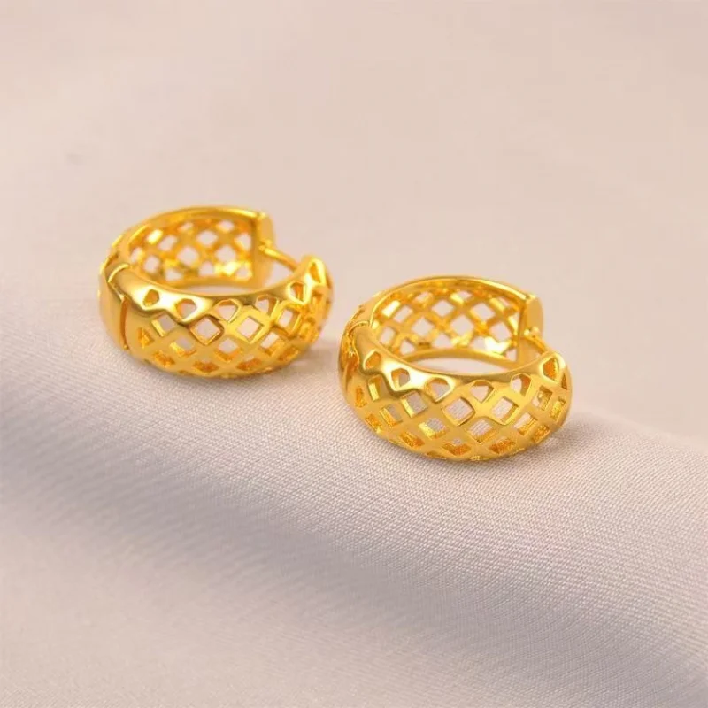 

New Fashion 999 Gold Color Light Luxury Hollow Out Ear Cuff 24K Tone Geometric Circle Earrings for Women Trendy Jewelry Party