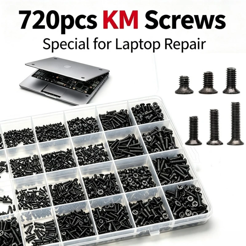 720pcs M1.4-M3 Laptop Screw Kit Flat Head Phillips Countersunk SSD Screws Set for Notebook Computer Repair