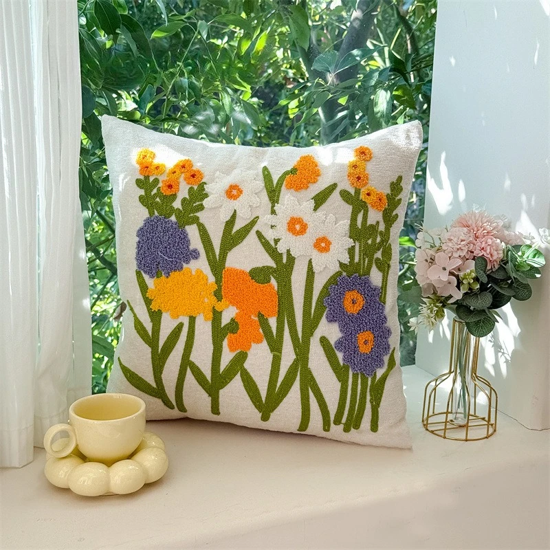 45x45 سنتيمتر رمي غطاء الوسادة أزهار لطيفة النبات التطريز النمط الرعوي غرفة المعيشة غرفة نوم أريكة مريحة كيس وسادة غطاء #4