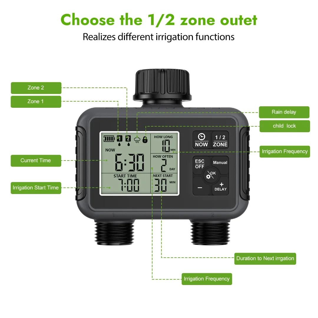 1PCS Outdoor Automatic Irrigation Fully Adjustable Program Super Timing System 2-Outlet Water Timer Precisely Watering Up