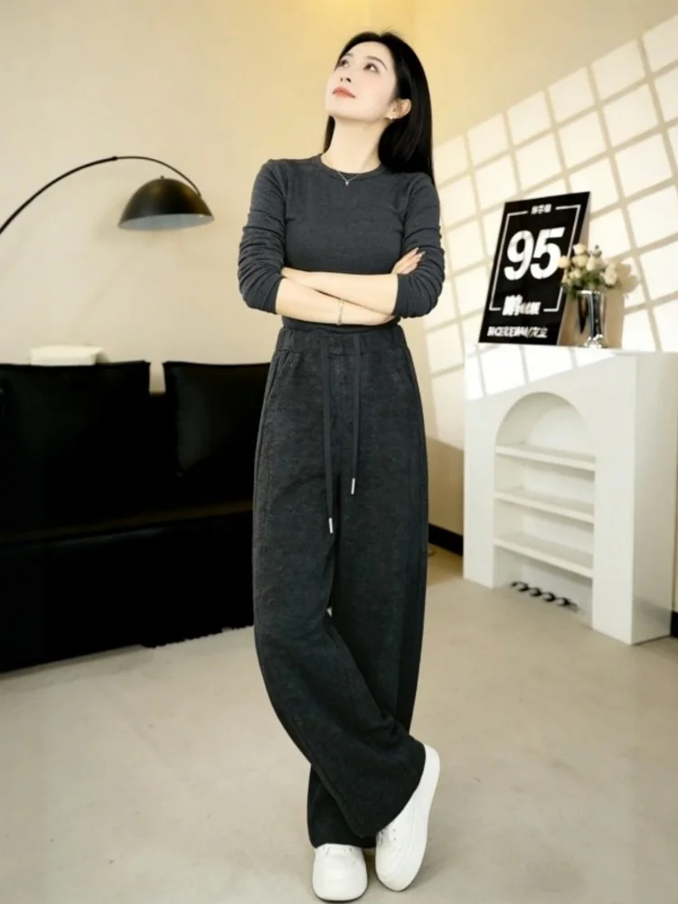 ay Wollen slanke broek met wijde pijpen Dames lente herfst rechte casual fce gevoerde afslankende mesbroek