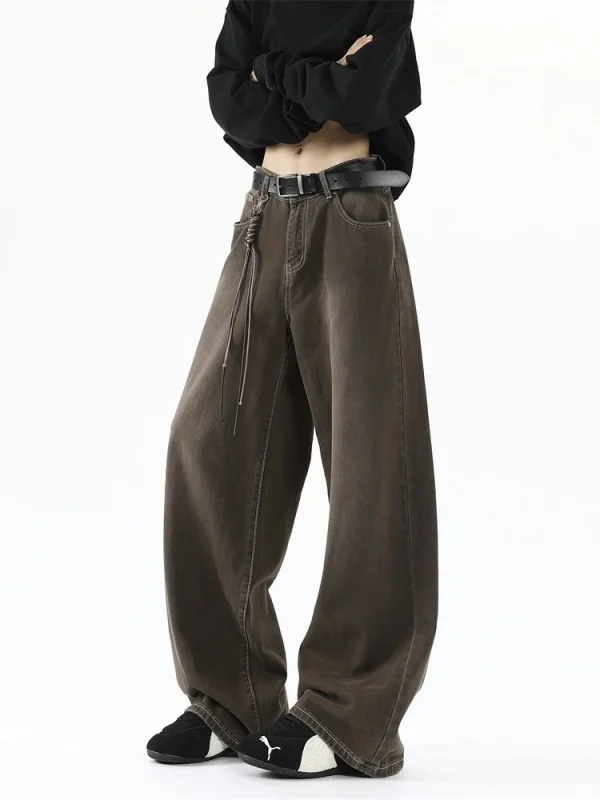 

Retro American Waed Brown Jeans Men's Loose Straight Leg Jeans TANGZ STUDIO Cleanfit Jeans Casual Loose Fit Straight Leg