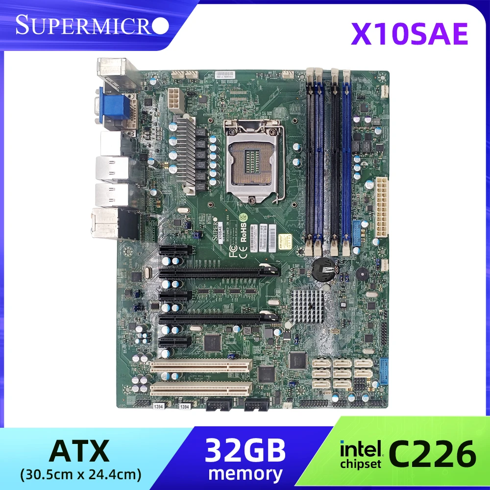 

Supermicro X10SAE Motherboard Support Intel E3-1200 V3 Series Core i3/i5/i7 CPU Intel C226 DDR4 ECC 8xSATA Dual Card 32GB ATX