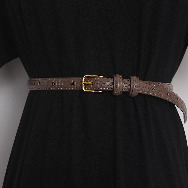 Ceinture étroite en cuir véritable pour femmes, ceintures de smoking pour femmes, ceinture corsets, décoration de l'environnement, mode de piste, structure dorée, T2546