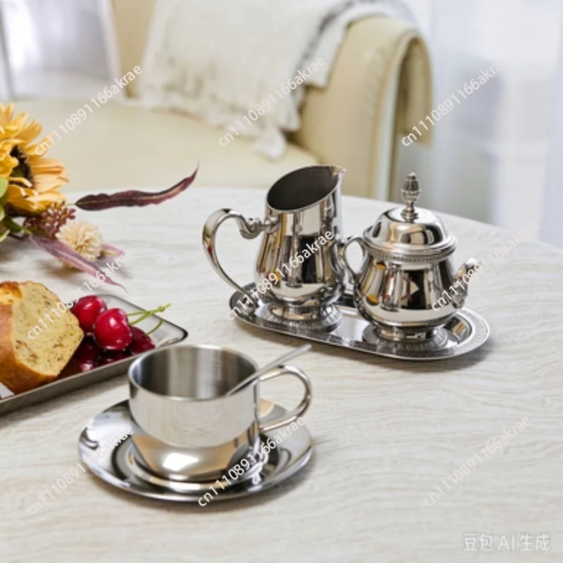 for Stainless steel teapot coffee afternoon tea light luxury teapot sugar milk cup coffee pot retro British tea set combination