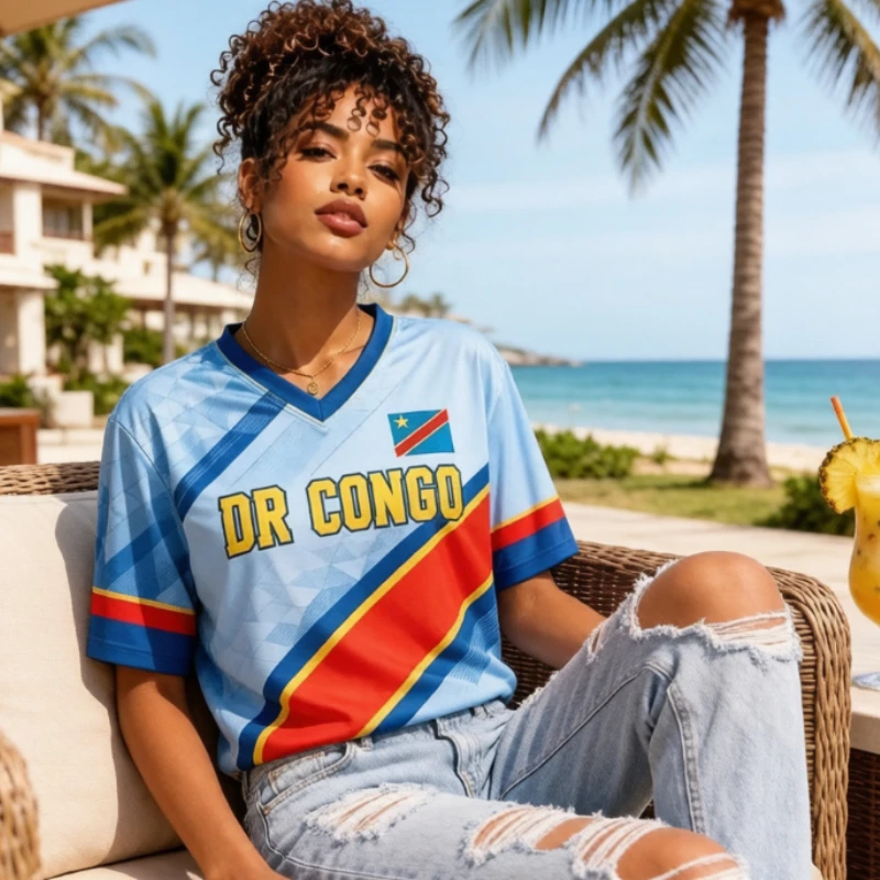 Summer Family Match Congo Doctor Printed V-neck Short Sleeve T-shirt Pattern Quick Drying Breathable Sports T-shirt