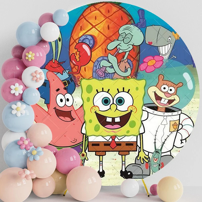 SpongeBob Schwammkopf Baby Geburtstag Runde Hintergrundabdeckung Kinderzimmer Party Deko Fotografie Kreis Hintergrund Fotostudio Requisiten