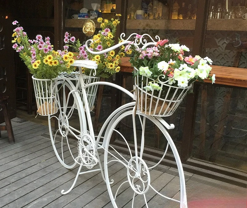 Bicycle flower stand home ornament wedding shooting decorative wrought iron window props flower frame