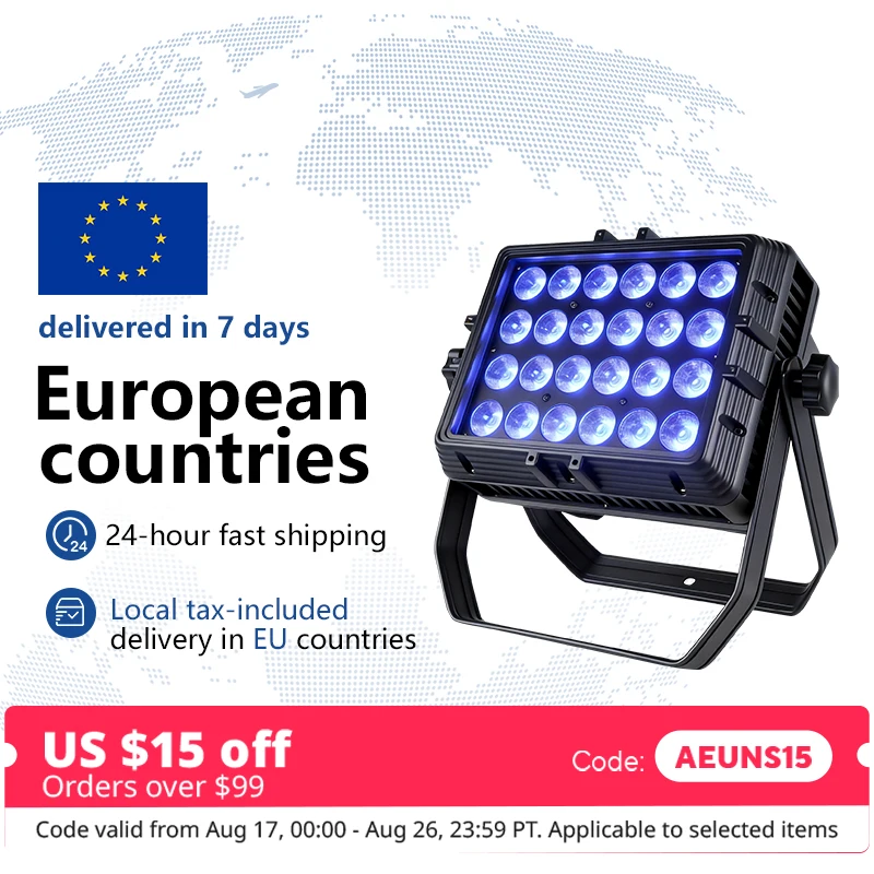 24 x 18 W RGBWA UV 6-in-1 wasserdichtes Bühnenlicht für den Außenbereich, quadratisches LED-Par-Licht, professionelle Beleuchtung für DJ-Disco-Ausrüstung