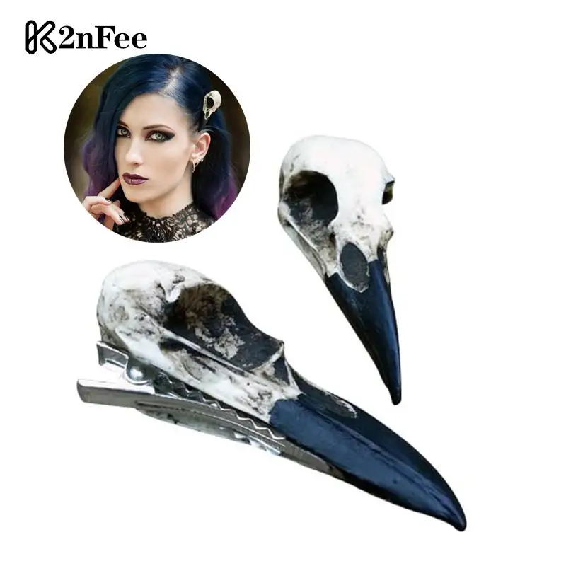 Goth Fashion Simulation Skeleton Crow Head Hairpin Dark Creative Horror Fun Hair Clip For Women Halloween Party Hair Accessories