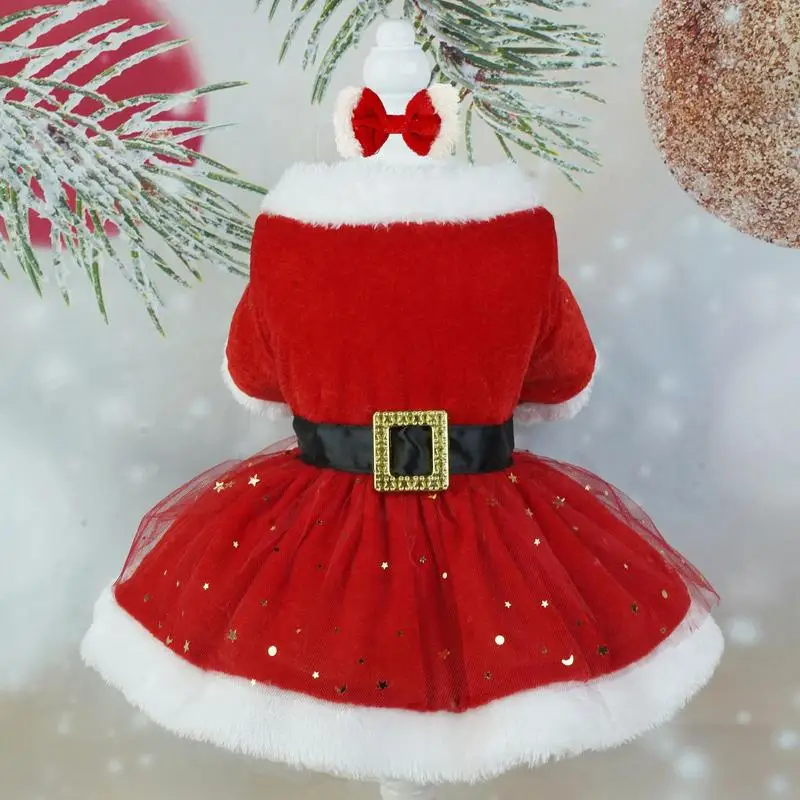 Pet Christmas Outfit Shiny Netting Dog Santa Claus Costume Cute Girl Clothing Red Dresses Dog Cat Christmas Holiday Dog Outfit