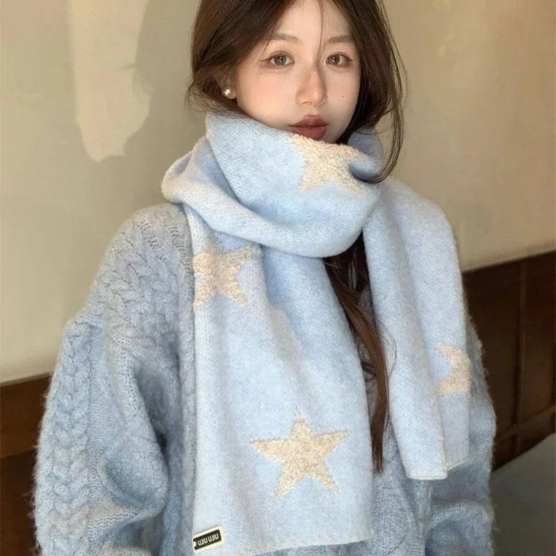 Korean Star Sweet Kawaii Thickened Warm High Quality Shawl For Girl Versatile Cute Preppy Style Scarf Winter Women's Scarves