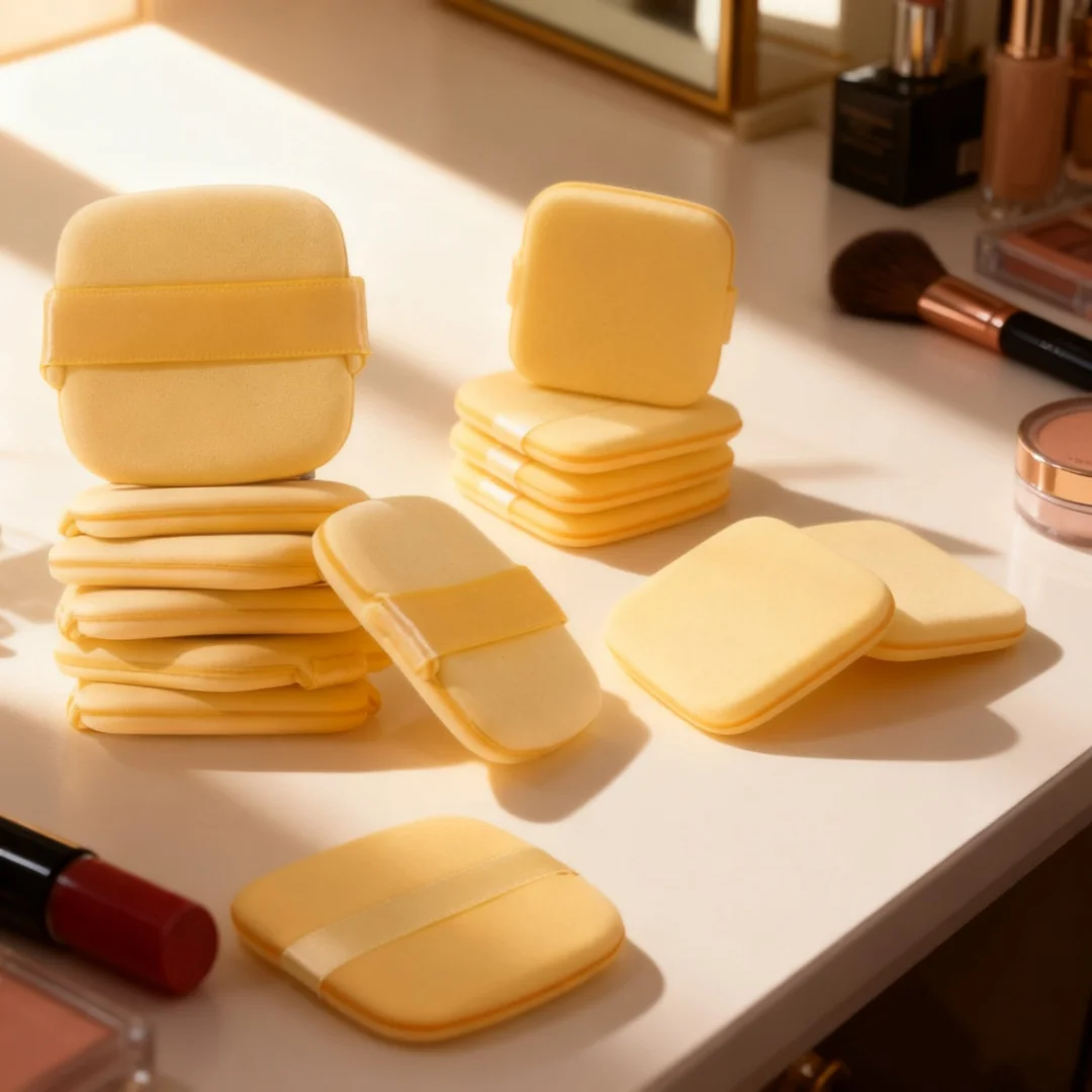 2024250-Powder Puff & Cushion Set, Butter Cookie-Inspired, Ultra-Soft, Dual-Use for Dry & Wet, Minimal Product Absorption Sponge