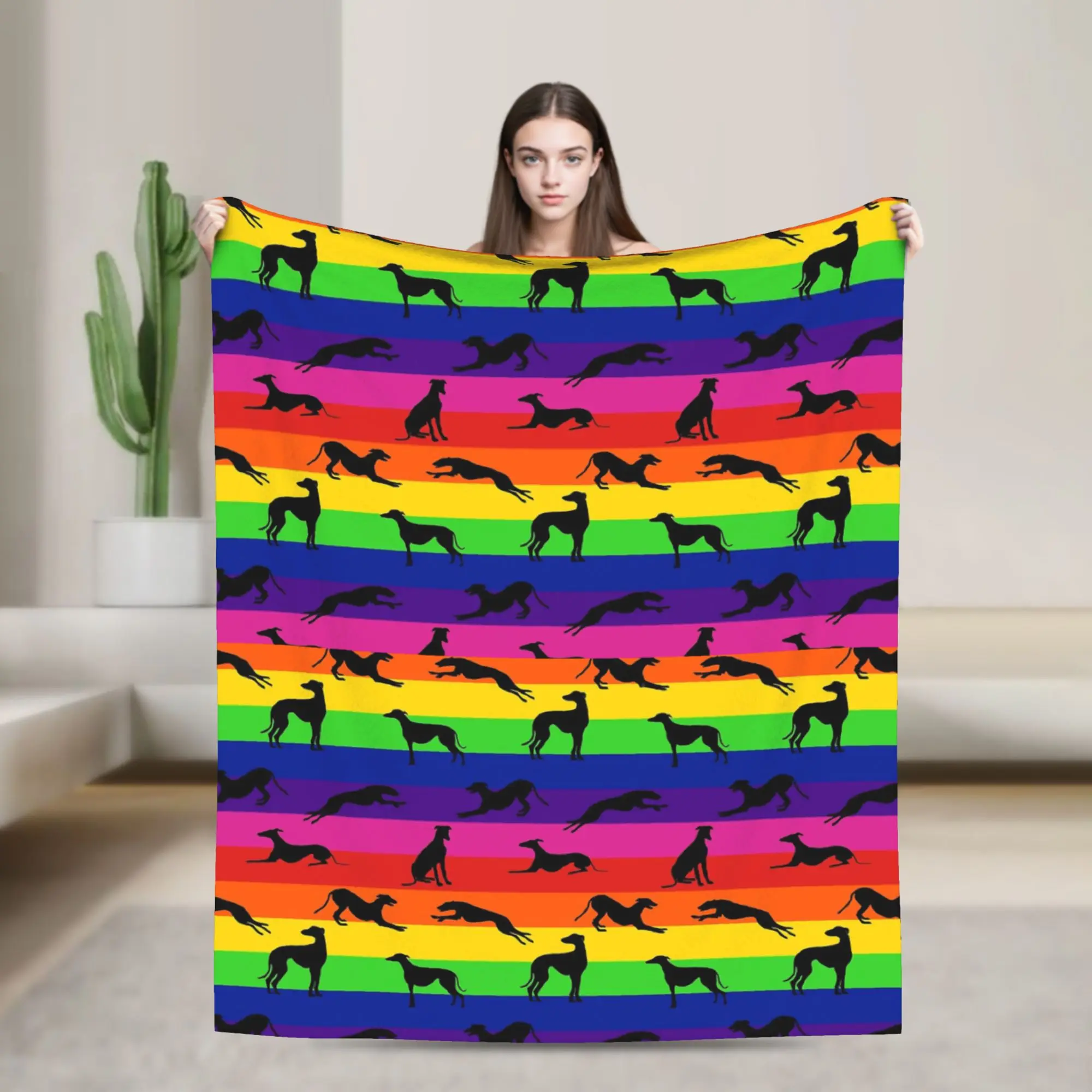 Greyhound Silhouettes Blankets Flannel All Season Whippet Sighthound Dog Portable Ultra-Soft Throw Blankets for Home Quilt