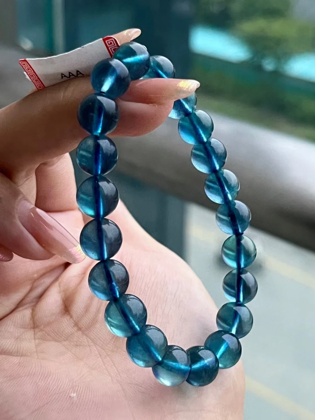 

Natural Dark Blue Aquamarine Clear Round Beads Bracelet 9.1mm For Women Men Brazil Stretch Aquamarine Bracelet Jewelry AAAAA