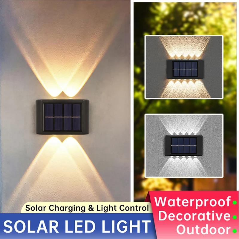 Lâmpada de parede solar impermeável ao ar livre LED, Up and Down Lights, Iluminação luminosa para jardim, Varanda, quintal, rua, Wall Decor Lamps