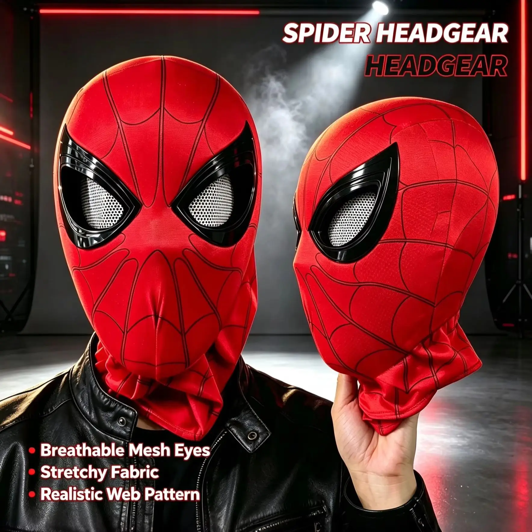 NEW 1:1 Spider-Man Headgear Halloween Cosplay Props With Chin Operable Blink Eyes Ring Control Spiderman mask