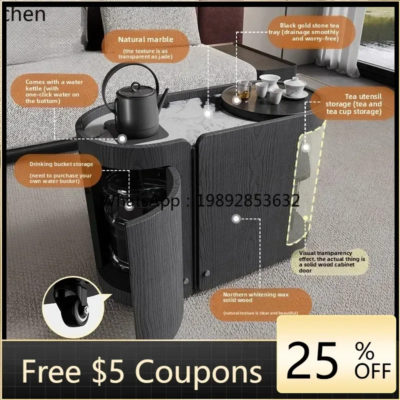 A3-6   new high-end mobile balcony household small tea table marble boiling water integrated solid wood modern coffee table