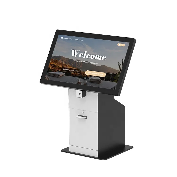 KS-2100C Self-Service Terminal 21.5 Inch Hotel Check-in Kiosk with Card Dispenser