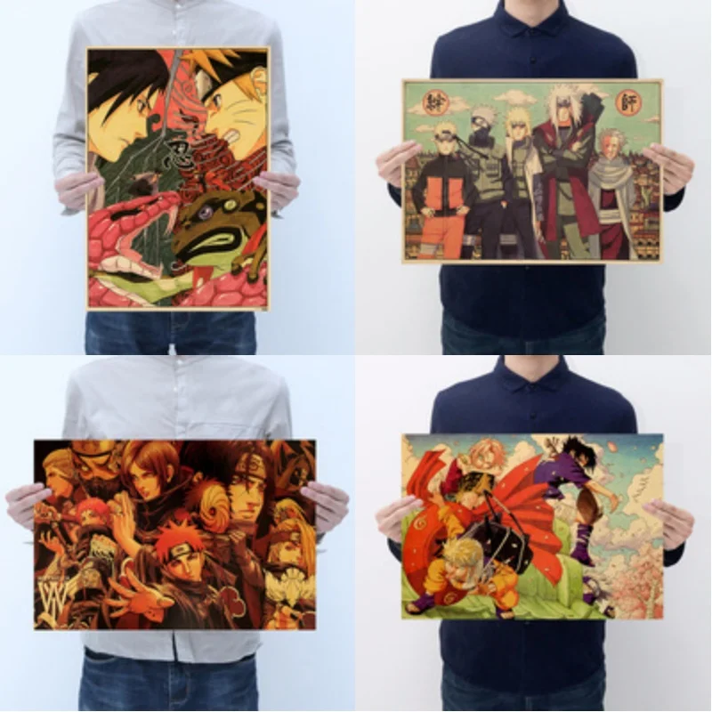 Anime Figure Naruto Kraft Poster Retro Dormitory Restaurant Door Decoration Painting Bedroom Collection Poster Stickers Gift