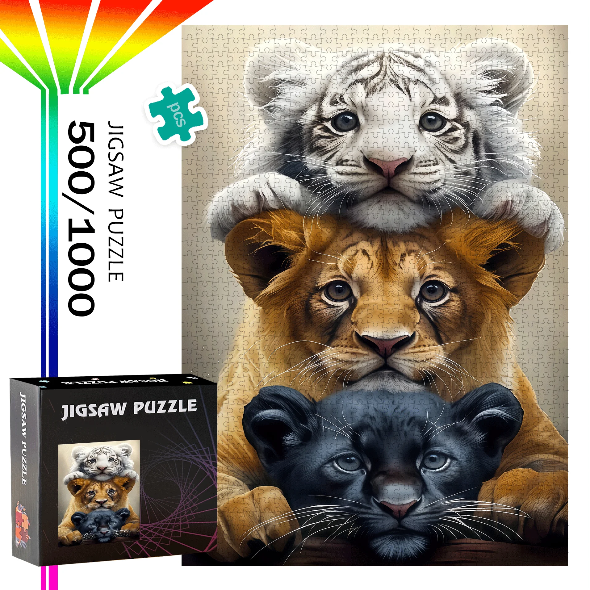 Weißer Tiger, Löwe-Puzzle, 500 Stück/1000 Stück, großes Puzzlespiel, Geschenk, interaktives Familienspiel, Puzzle, DIY-Heimdekoration, Brain Challe