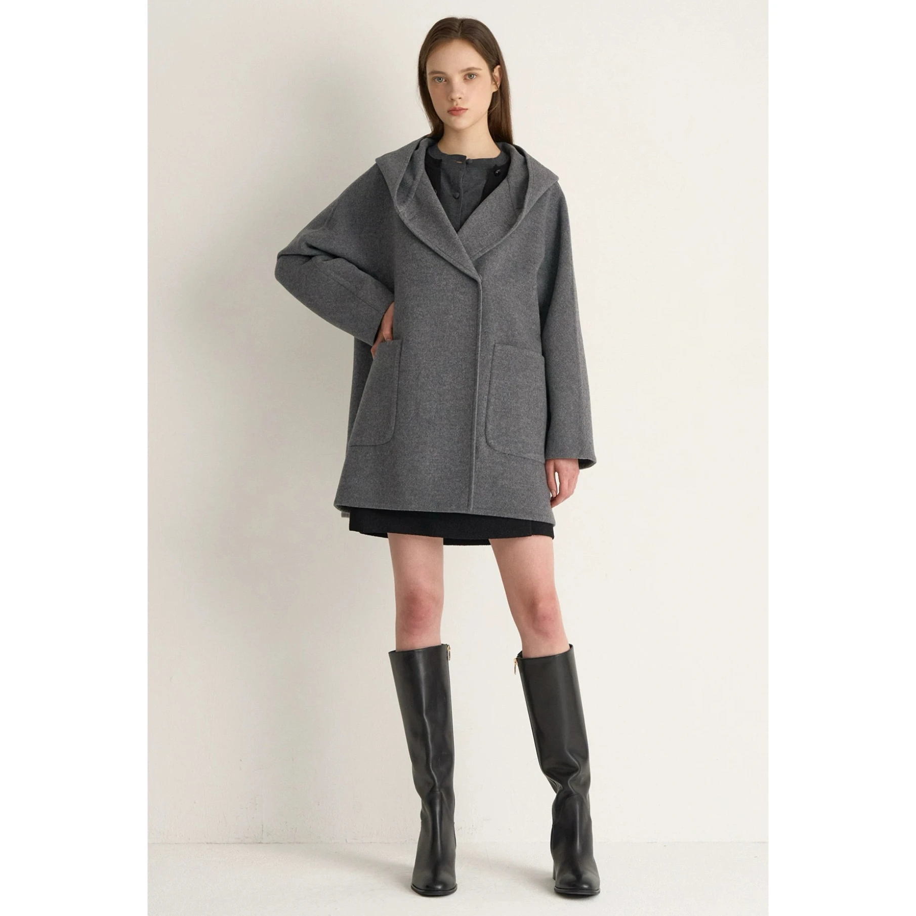 

Lemon Cheese Winter Double Layer Hand Sewn Camere Hooded Mid-Length Coat Versatile Commute Sle Loose Fit Long Sve
