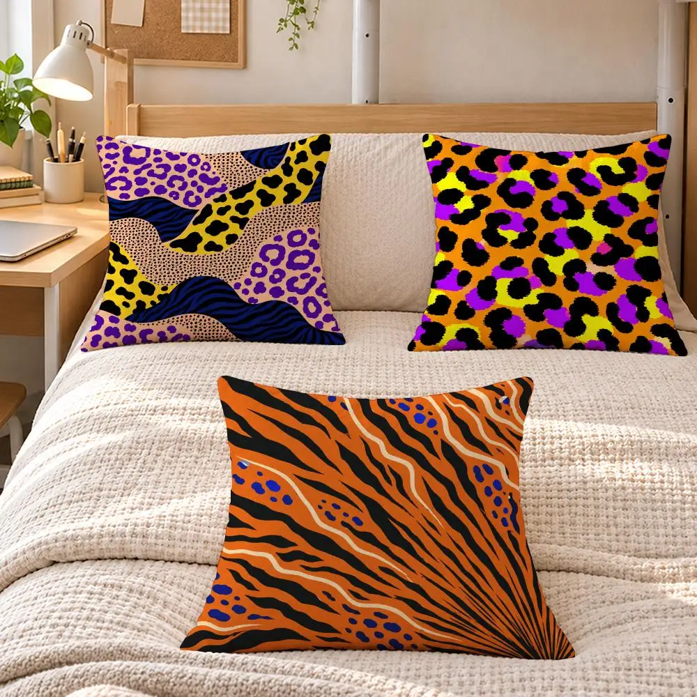 Pattern Animal C-Colorful Leopard Zebra Snake Cushion Cover Soft Short Plush Sofa Bedroom Den Car Dorm Decor Gifts