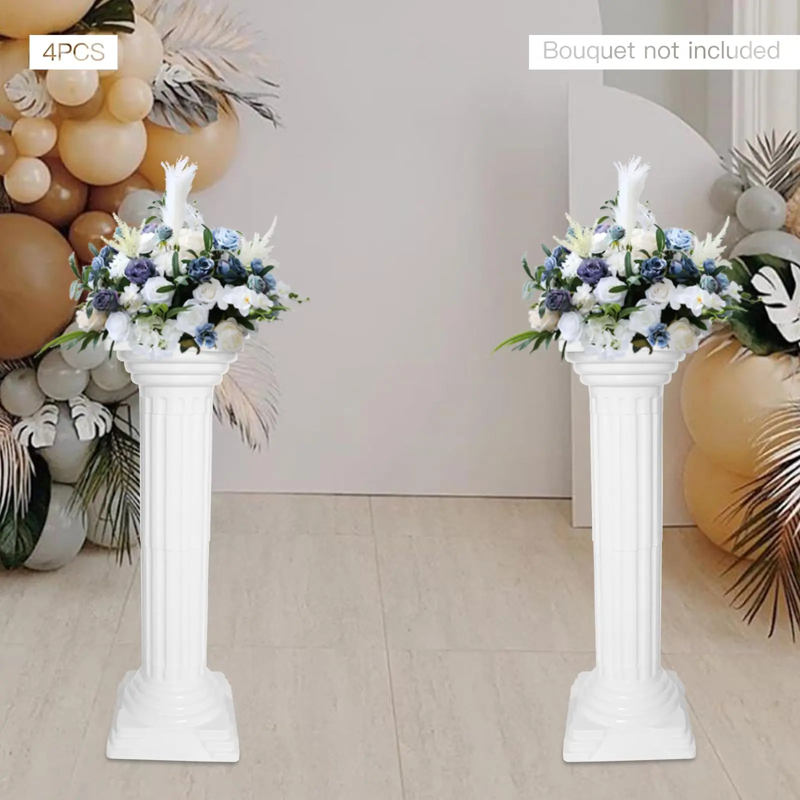 أعمدة رومانية أعمدة الزفاف 4 قطع تمثال يوناني أنيق من البلاستيك الأبيض حامل اناء للزهور قاعدة لتزيين حفلات الحدث، 10.8 #5