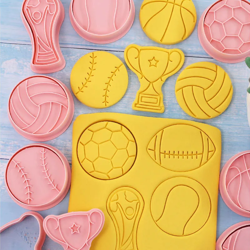 8 Pcs/set Sports Theme Cookie Cutters Trophy Football Basketball Biscuit Mold Cookie Stamps Baking Mold DIY Kitchen Baking Tools