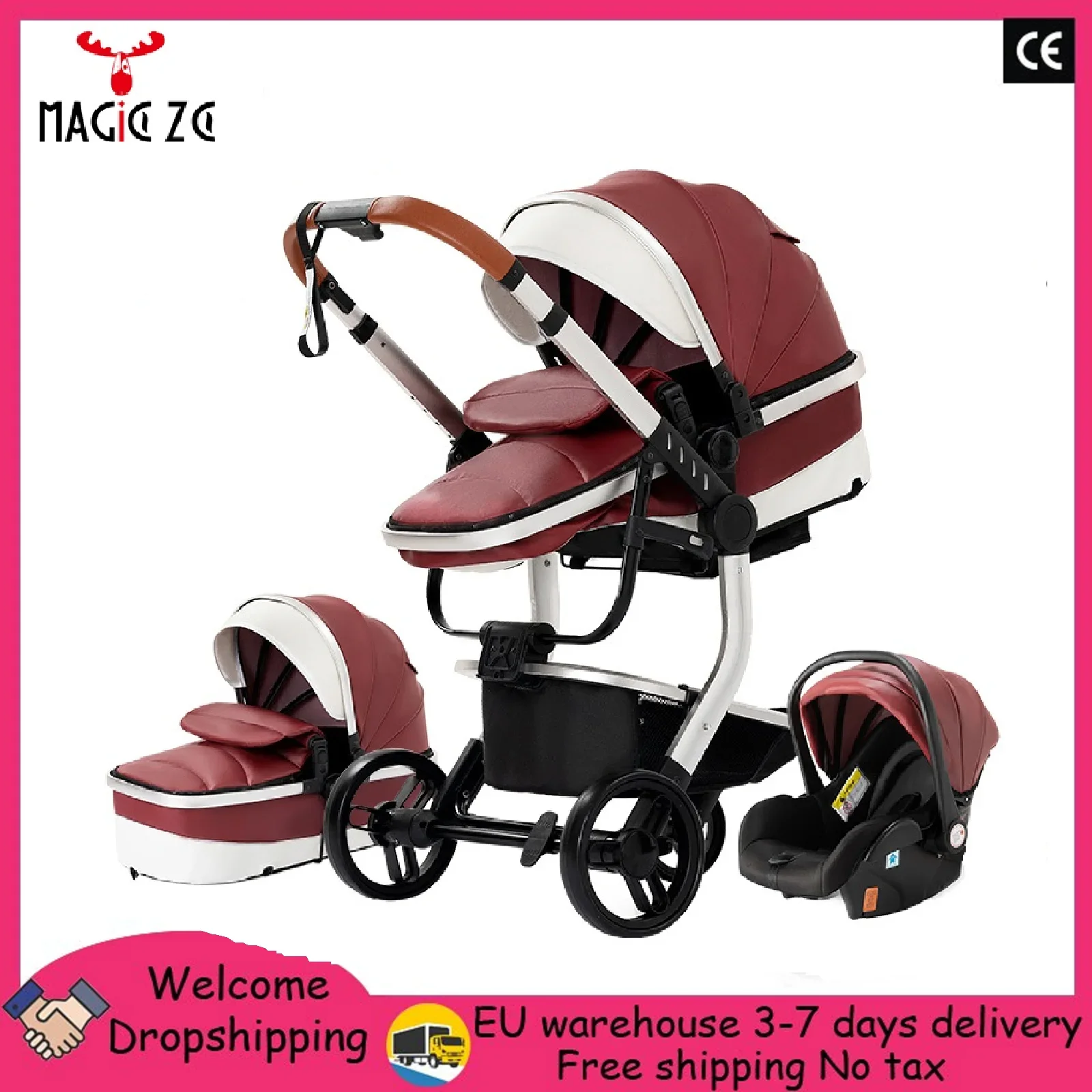 Baby stroller Baby carriage Stroller for baby 3 in 1 Baby Stroller lightweight baby stroller Portable PU leather Baby Carriage