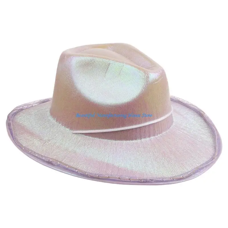 

E56A Elegant Cowgirl Hat with Illuminated Brim Carnivals Wedding Photo Sunproof Hat