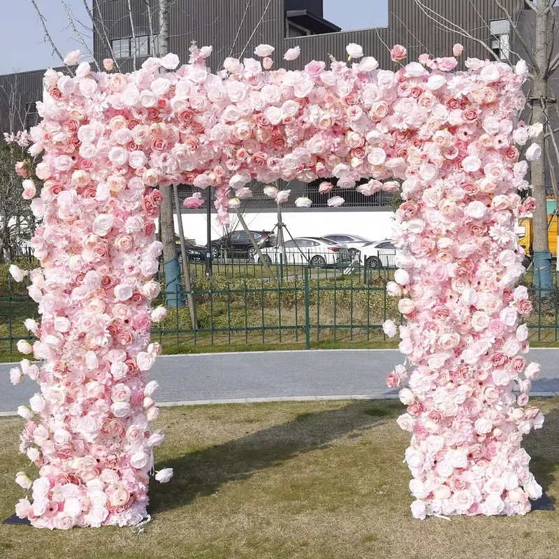 Pink Hand-Feel Floral Silk Plant Arch Backdrop Artificial Flowers for Home Shop Holiday Wedding Party